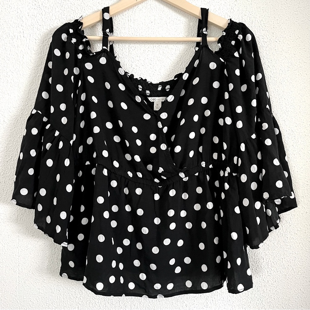 Cato Wrap Style Peplum Bell Sleeve Cold Shoulder Blouse Top